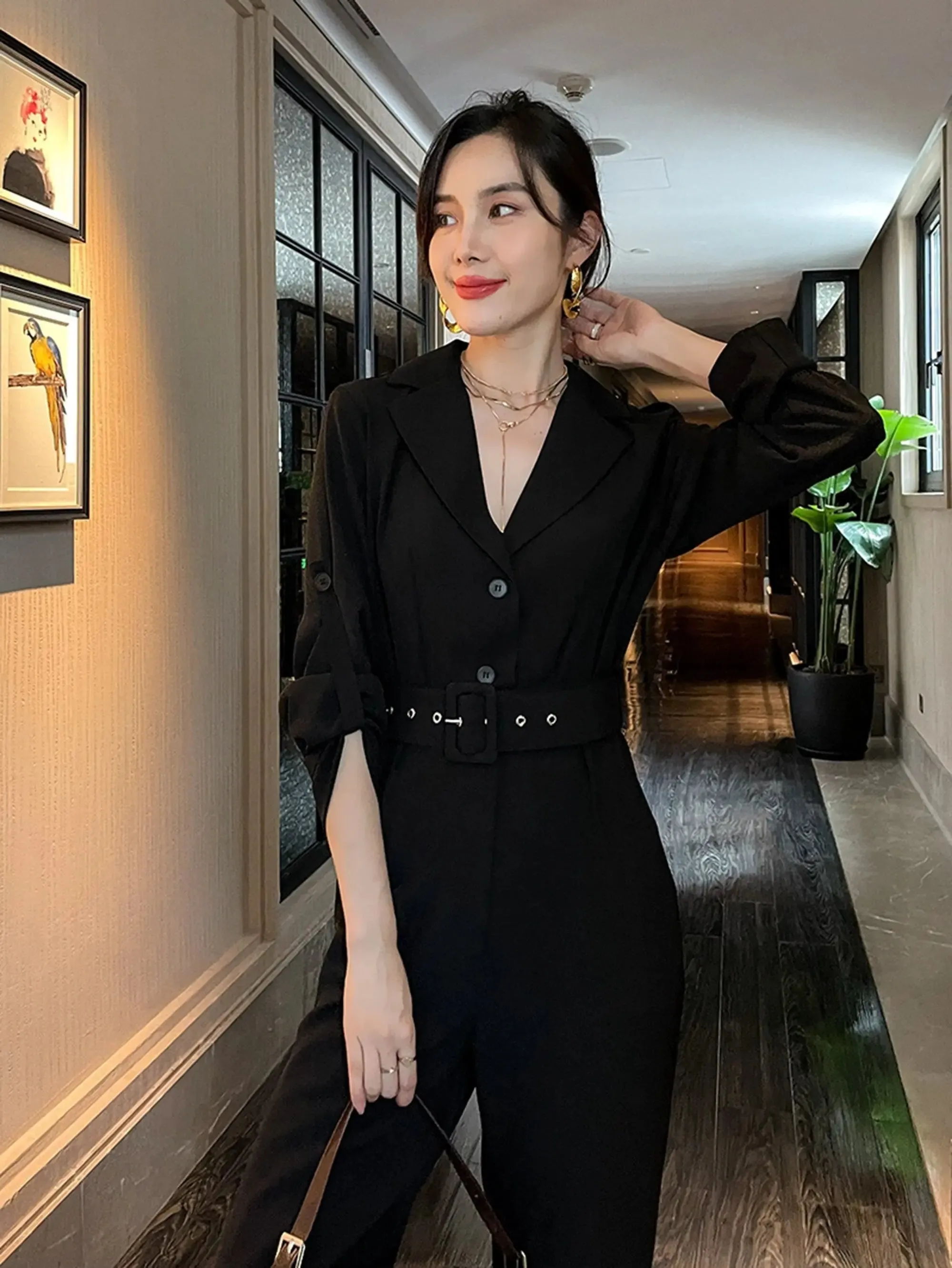 Belted Black Jumpsuit
