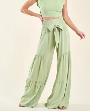 Bridget Smocked Wide Leg Pants - Lime