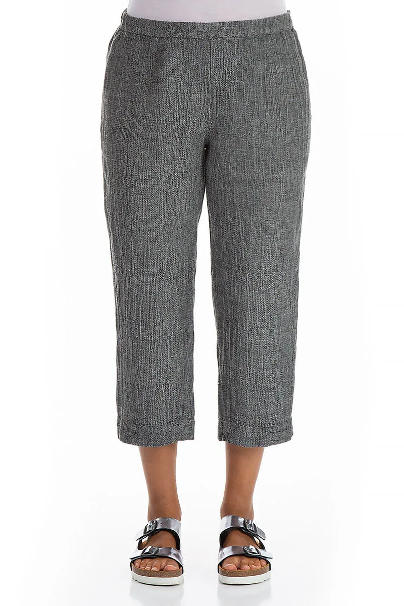 Cropped Grey Mélange Linen Trousers