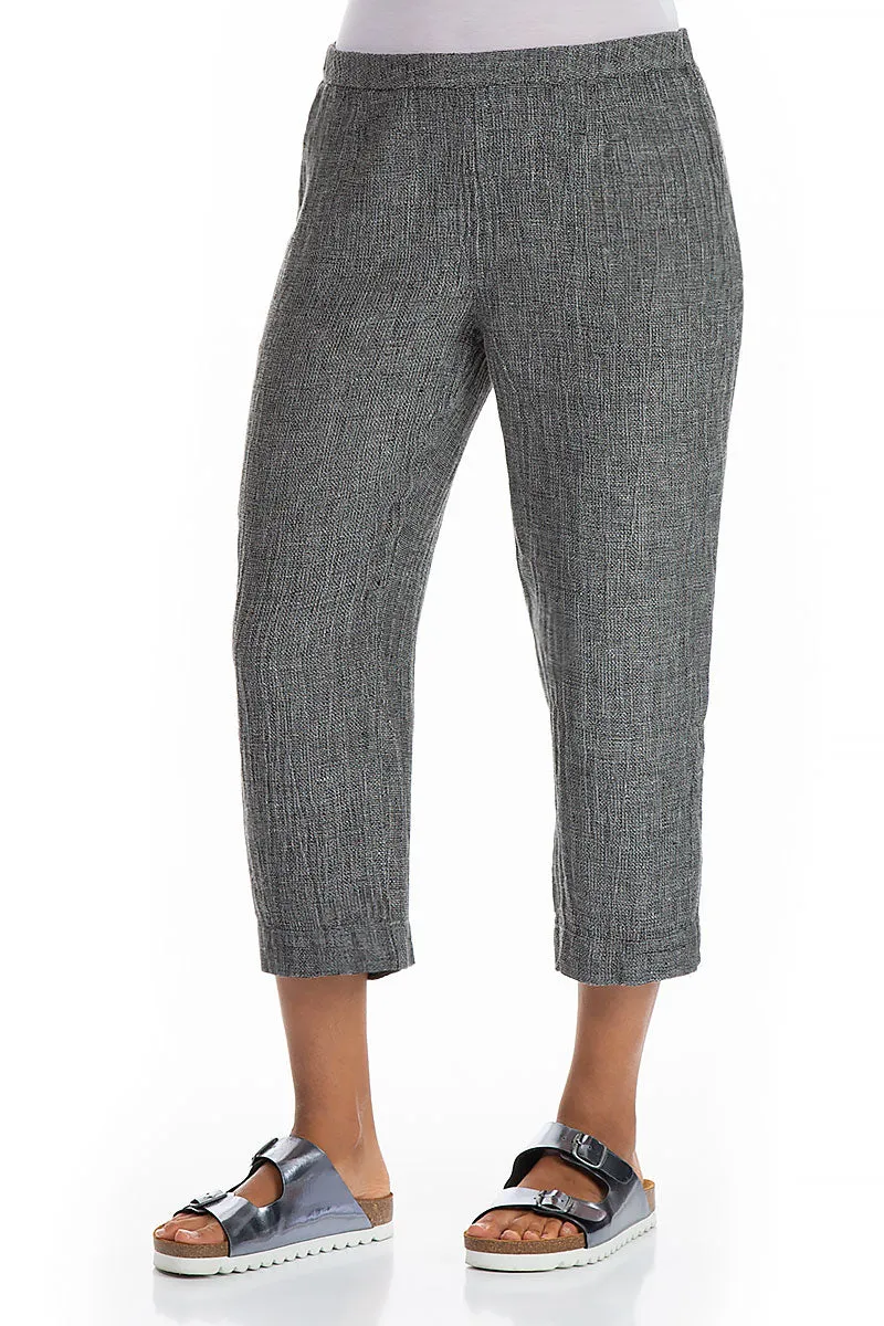 Cropped Grey Mélange Linen Trousers