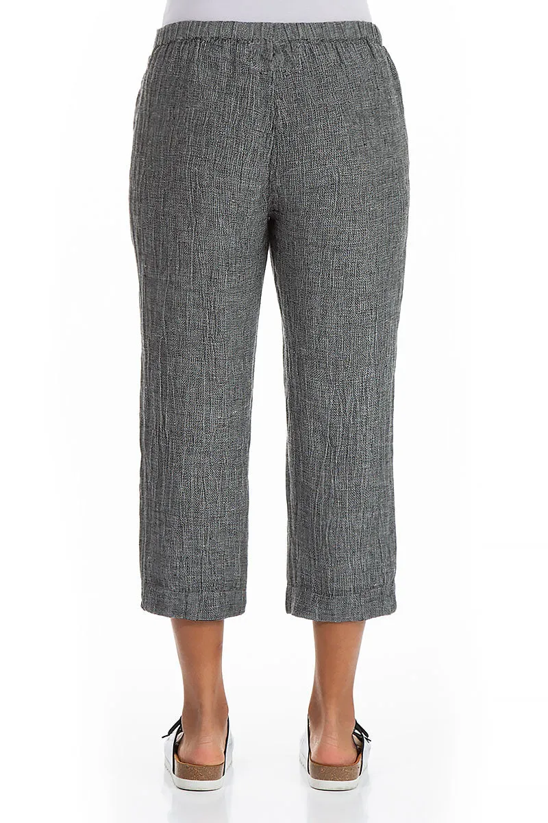 Cropped Grey Mélange Linen Trousers
