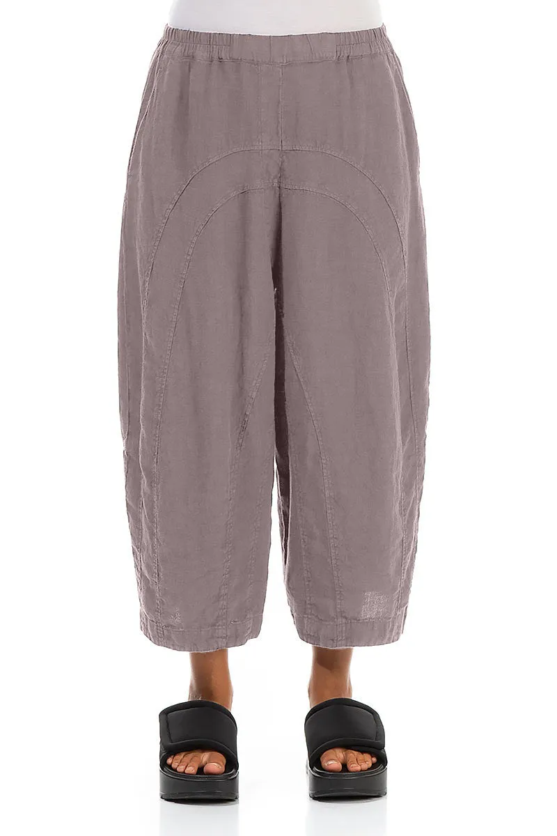 Loose Back Pockets Greige Linen Trousers