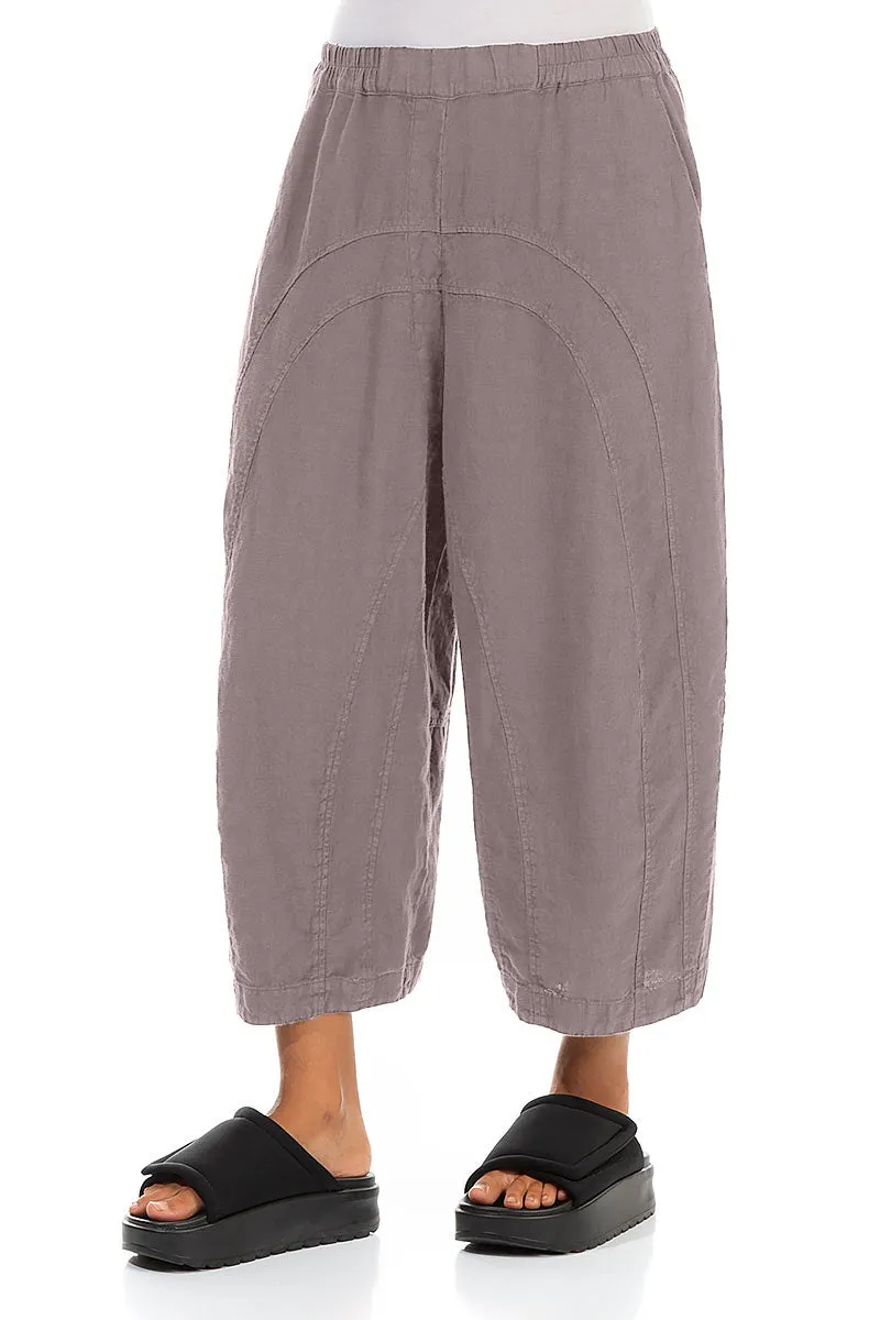 Loose Back Pockets Greige Linen Trousers