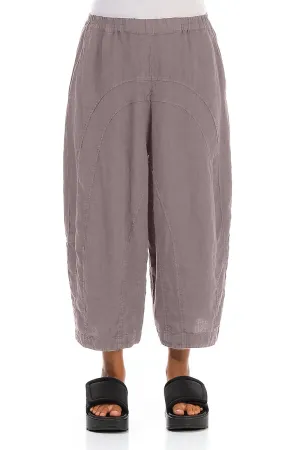 Loose Back Pockets Greige Linen Trousers