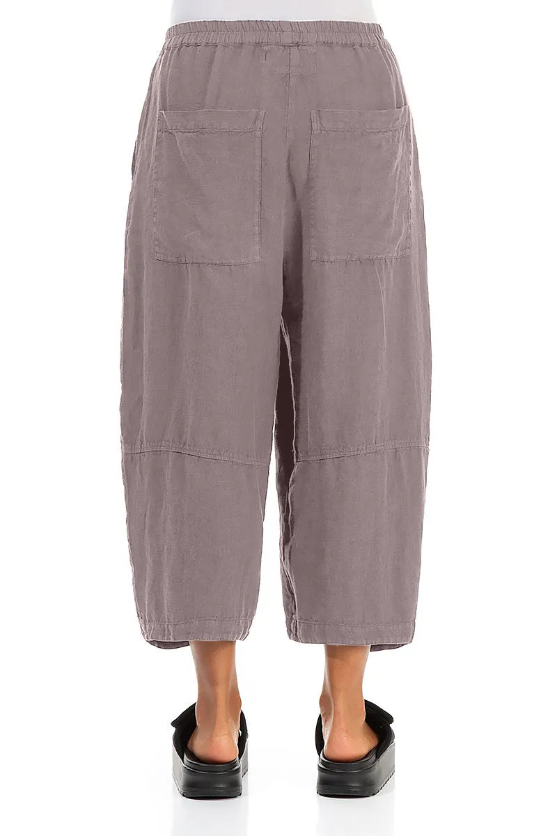 Loose Back Pockets Greige Linen Trousers