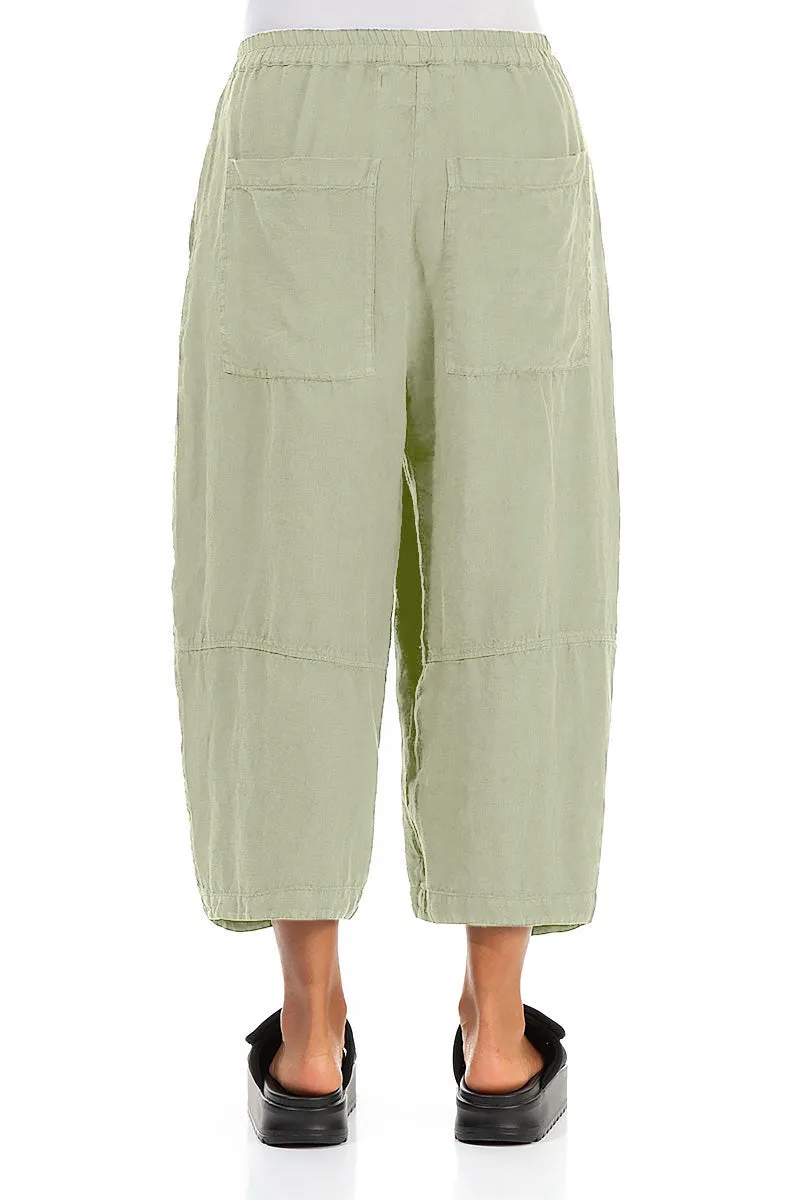 Loose Back Pockets Laurel Green Linen Trousers