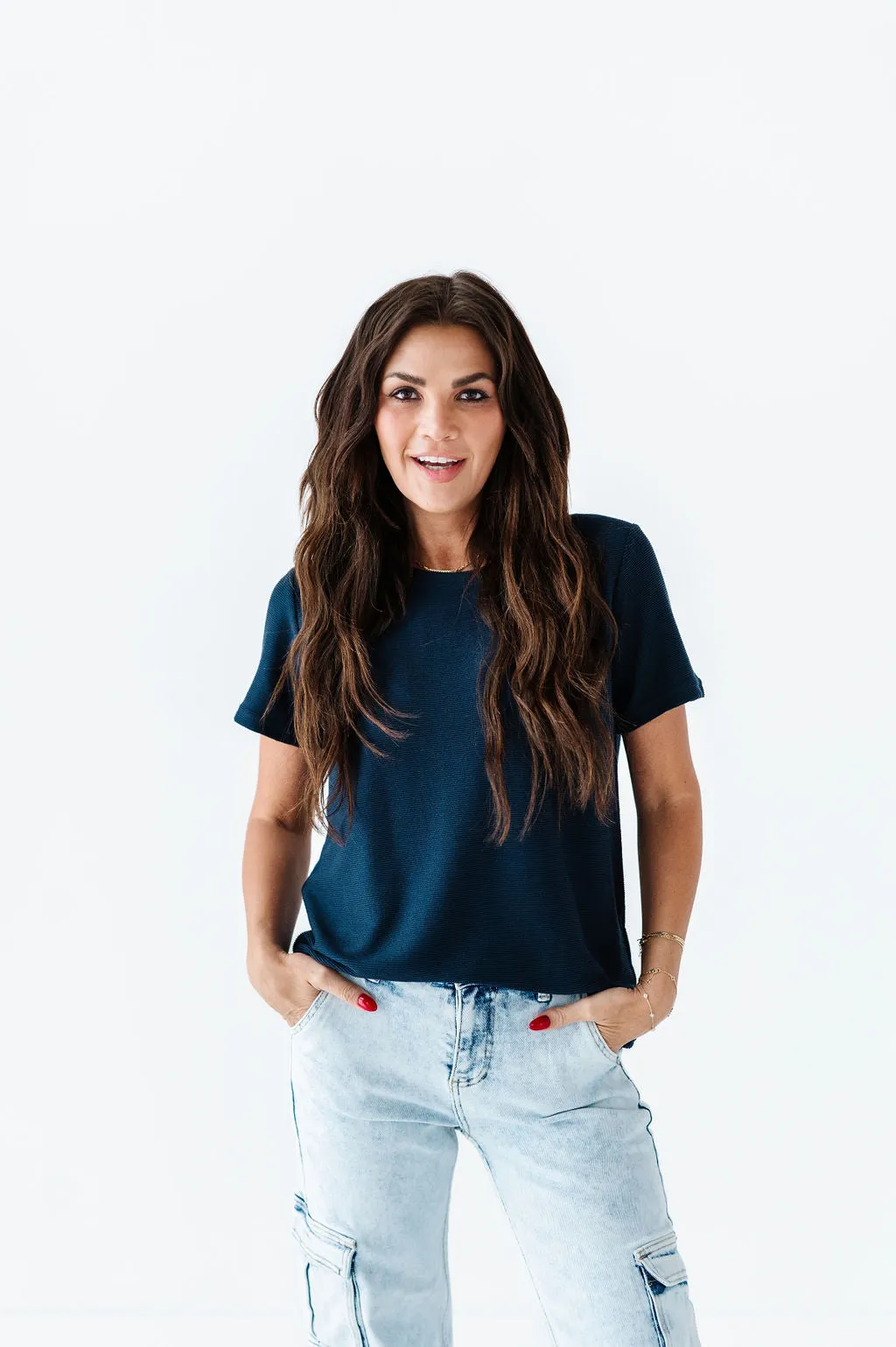 Maddy Textured Knit Top in Navy