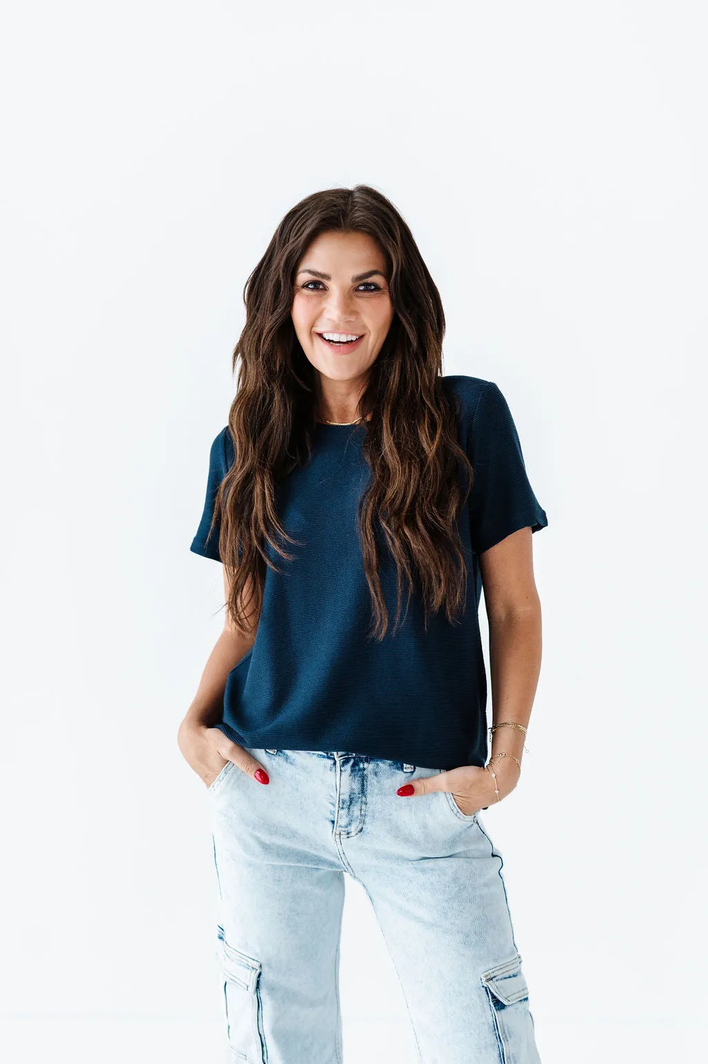 Maddy Textured Knit Top in Navy