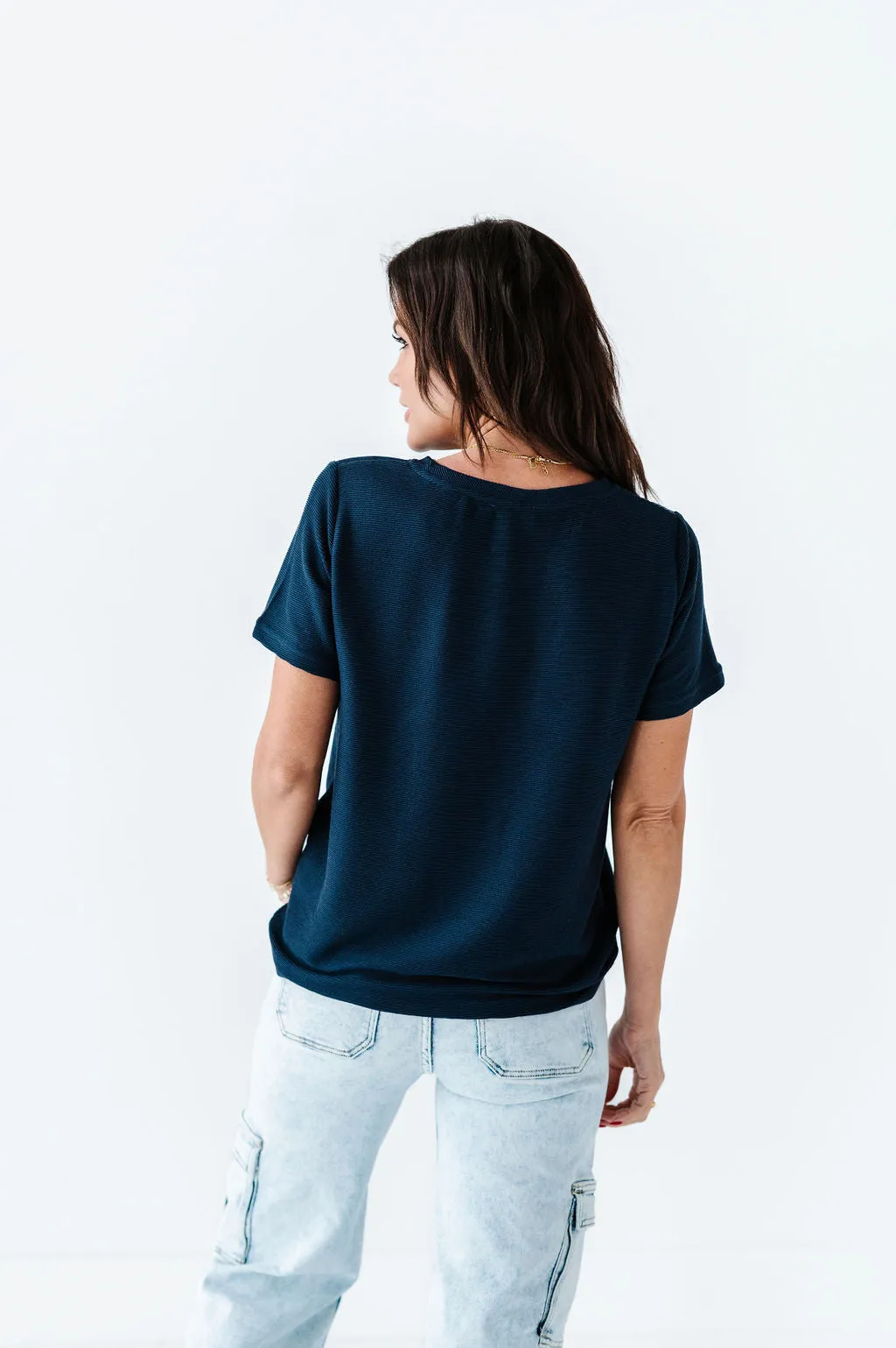 Maddy Textured Knit Top in Navy