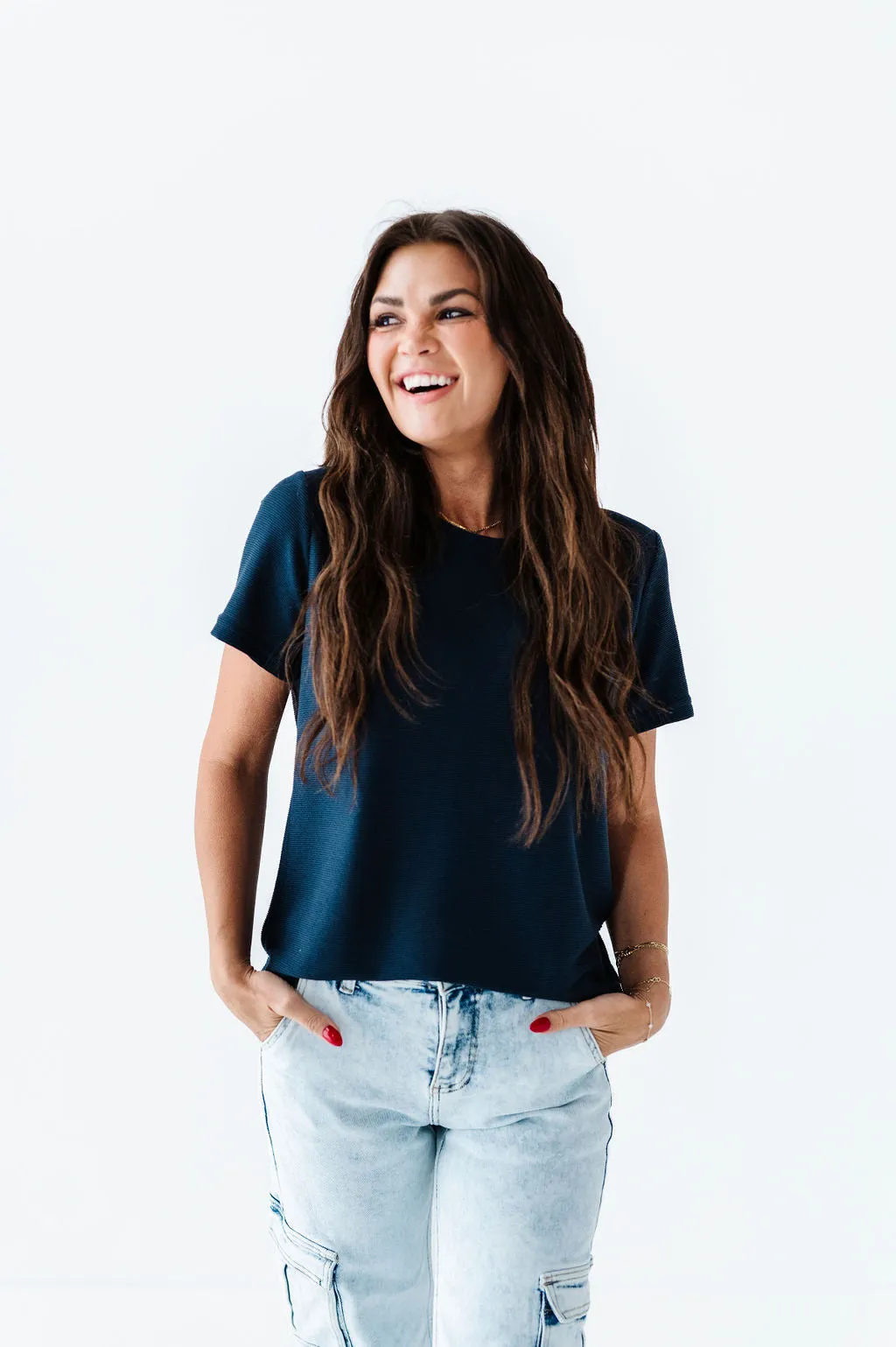 Maddy Textured Knit Top in Navy