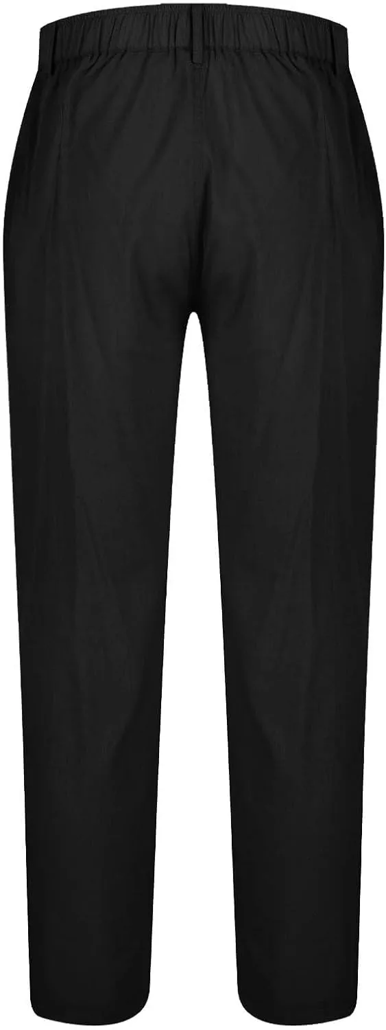 Men's Cotton Linen Pants Stretch Waist Lightweight Casual Pants Slim Fit Yoga Beach Trousers with Pockets