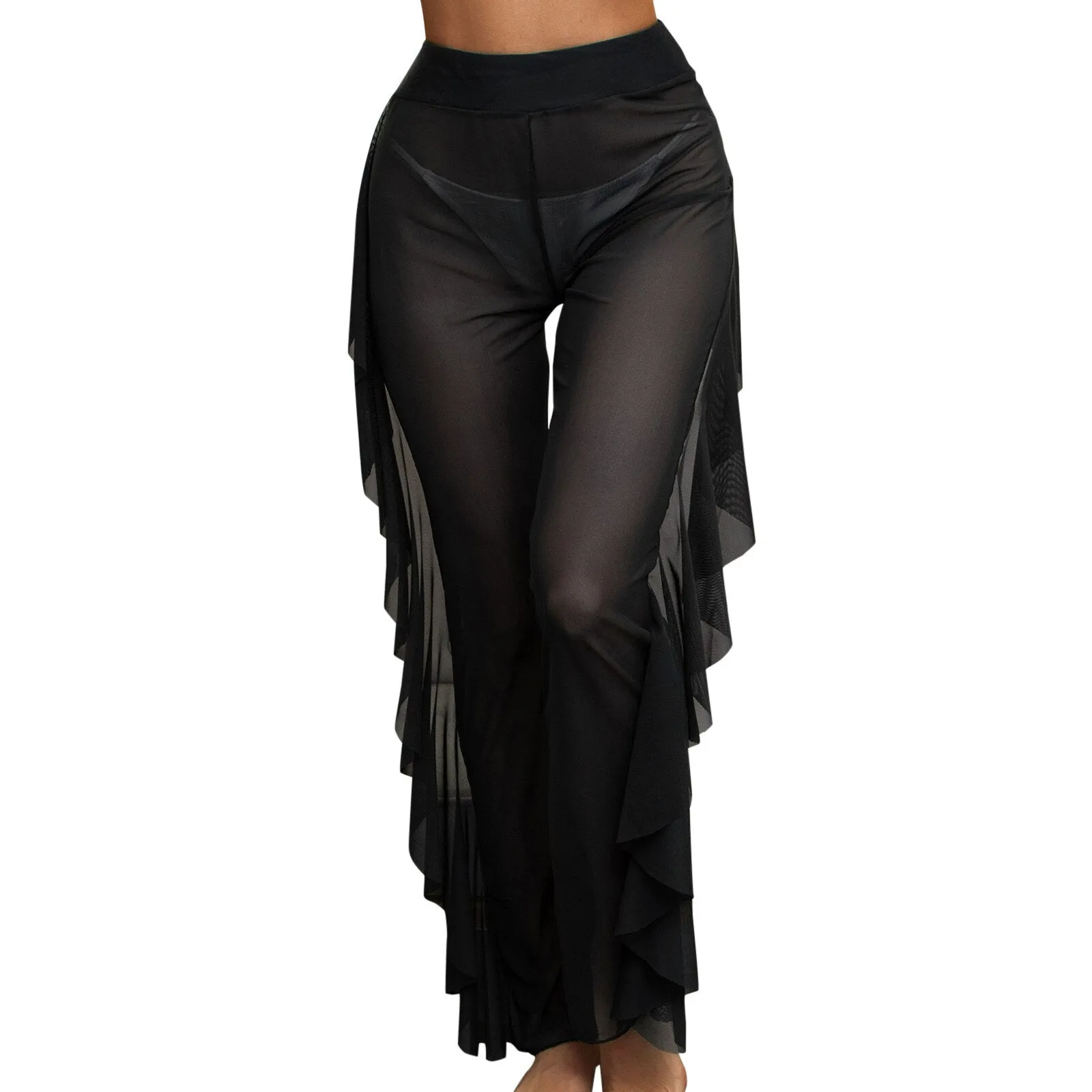 Petite Mesh Ruffle Beach Cover Up Pants