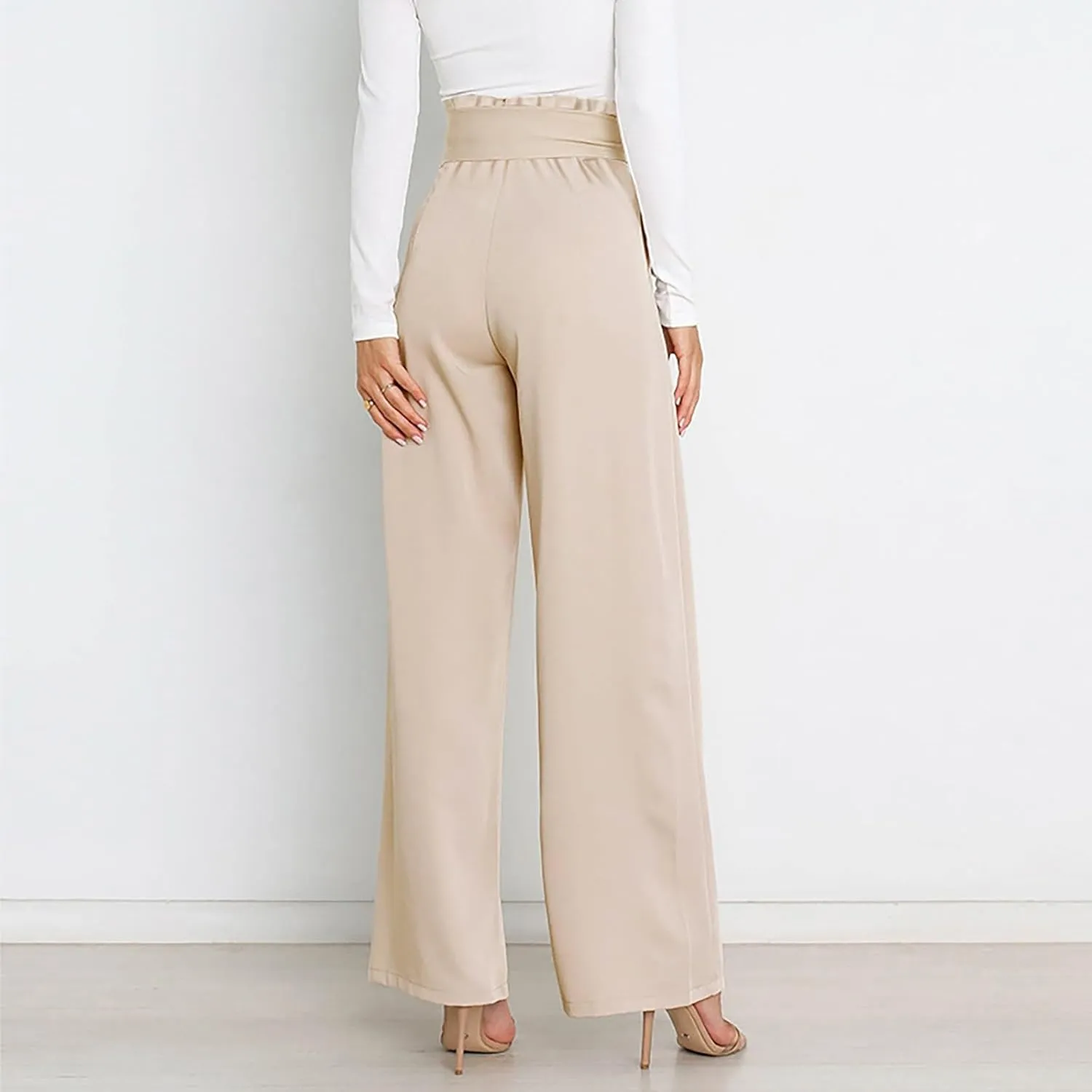 Wide Leg Work Pants for Women Dressy High Waist Bow Tiw Lace Up Baggy Pants Trendy Loose Fit Comfort Business Trousers